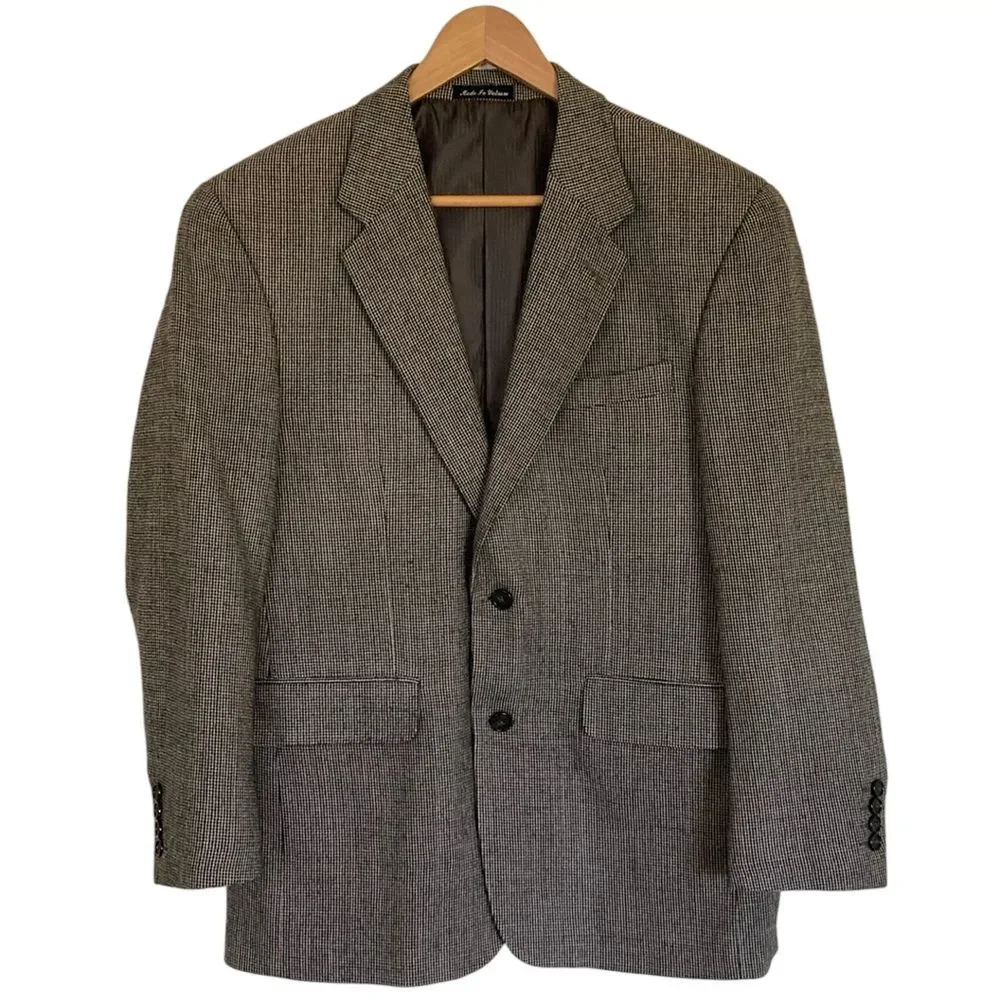 Alan Flusser Mens Sport Coat Blazer 40S Black Nailshead Lambswool Cashmere Blend